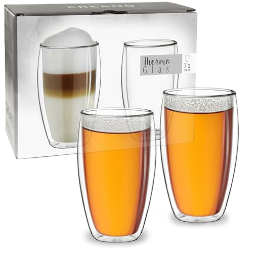 Creano 2er Set doppelwandige Latte Macchiato-Gläser 400ml DG-SH - großes Doppelwandglas aus Borosilikatglas - Kaffeegläser - Teegläser - Thermoglas