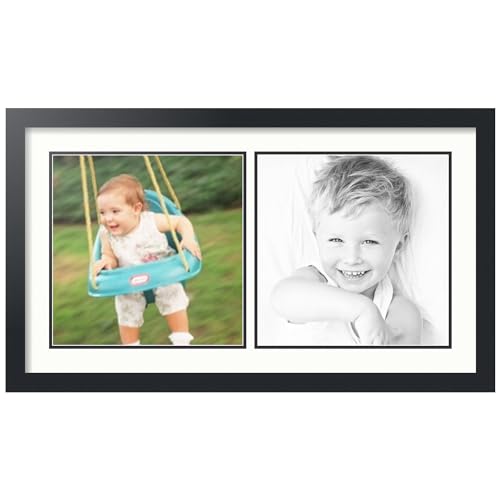 ArtToFrames Collage Photo Frame Double Mat with 2-12x12 Openings with Satin Black Frame and Fabric White mat.