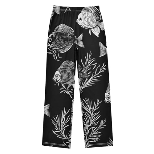 ZZXXB Retro Fish and Coral Boys Long Pants Soft Trousers Elastic Waist Kids Lounge Bottoms with Pockets S-XL