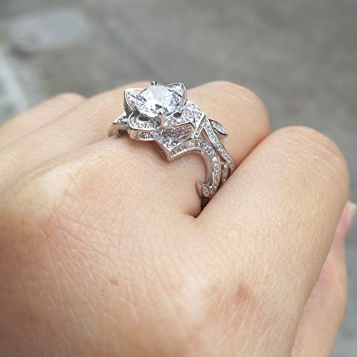 Newshe Flower Wedding Rings for Women Engagement Ring 925 Sterling Silver Round White Cz Size 6