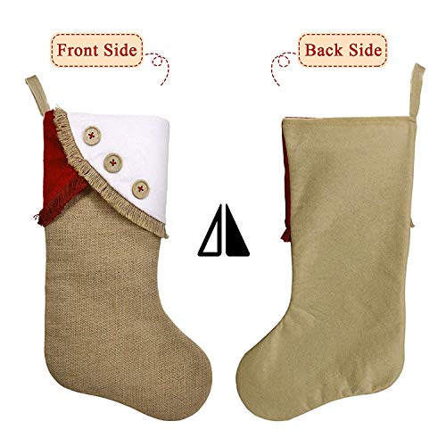Ivenf Christmas Stockings, 3 Pcs 18 Inches Burlap Large Original Handcraft With Tassel Stockings, For Family Holiday Xmas Party Decorations #TOP3