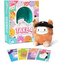Squishmallows Take4 من Relatable، ألعاب مثيرة، ألعاب لوحية وألعاب ورق للتجمعات العائلية، رائعة لألعاب الأطفال، تتضمن 1 Squishmallows حصرية قابلة للتجميع، و84 بطاقة، وتعليمات