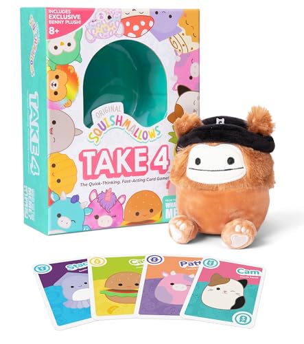 Image of Squishmallows Take4 by Relatable, Exciting Games, Board Games and Card Games for Family Gatherings, Great for Kids Games, Includes 1 Exclusive Collectible Squishmallows, 84 Cards, and Instructions