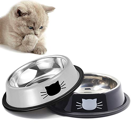Ureverbasic Cat Bowls, Cat Feeding Bowls Anti-Slip Cat Dishes for Small Kitten Cats, Double Cat Bowl 2 Pack (Black / Grey) Ureverbasic Cat Bowls, Cat Feeding Bowls Anti-Slip Cat Dishes for Small Kitten Cats, Double Cat Bowl 2 Pack (Black / Grey)