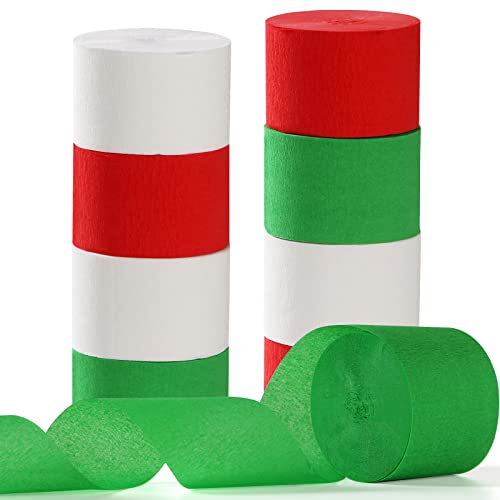 Image of Red-Green White Party-Decorations Christmas Streamers - 9 Rolls New Years,Winter Decor Crepe Tissue Paper Streamer Banners,Mexican Italian Wedding Birthday Baby Bridal Shower Garland Panduola