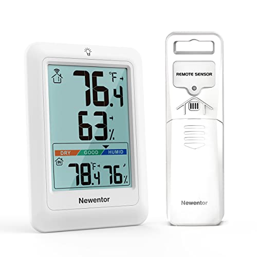 Newentor Indoor Outdoor Thermometer Wireless, Digital Outside Thermometer Hygrometer With Ice Alert, Weather Thermometers With Remote Sensor, 4 Inch Temperature And Humidity Gauge, 328Ft Range, White #TOP19