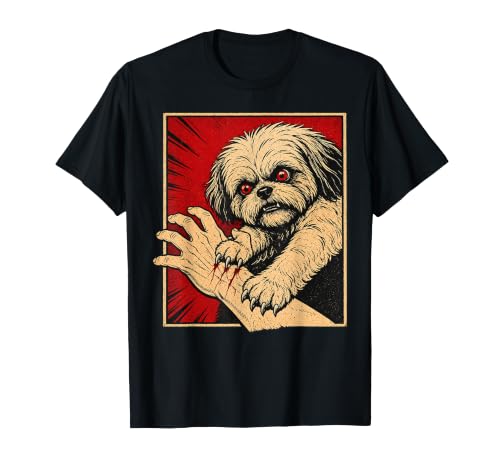 Shih Tzu Halloween Scratch Horror Vintage Spooky Dog Lover T-Shirt