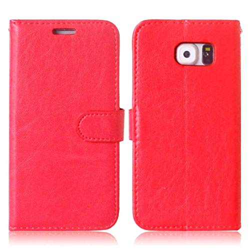 Preisvergleich Produktbild Galaxy S6 Hülle, CAXPRO® Handyhülle Premium Leder Brieftasche Flip Schutzhülle mit Standfunktion und Kartenfach für Samsung Galaxy S6, Rot