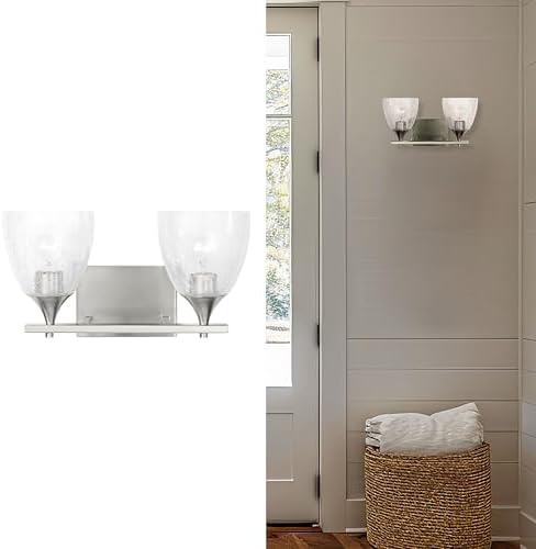 Scott Living 2-Light Toffino Modern Wall Sconce in Brushed Nickel Finish with Clear Crackle Glass Shade DJV1022BSCKG, Stylish Wall Light for Bedroom and Bathroom Wall Décor, Elegant Vanity Lighting