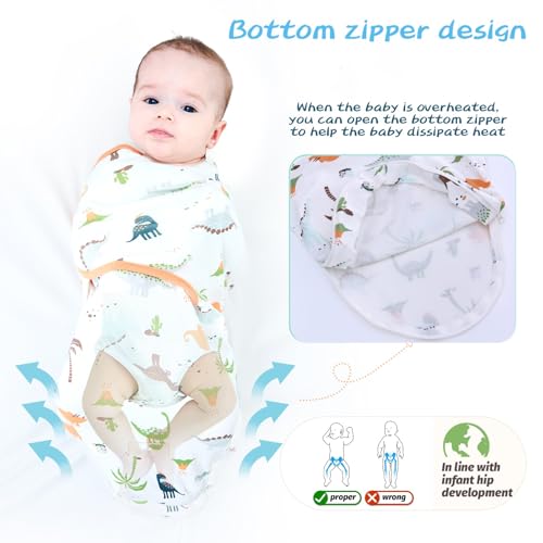 Image of LAT Swaddle Blanket with zip Baby Girl Boy-Easy Adjustable 3 Pack Infant Sleep Sack Wrap Newborn Babies 100% Cotton Sleep Bag(Orange Dinosaurs,0-3Months)