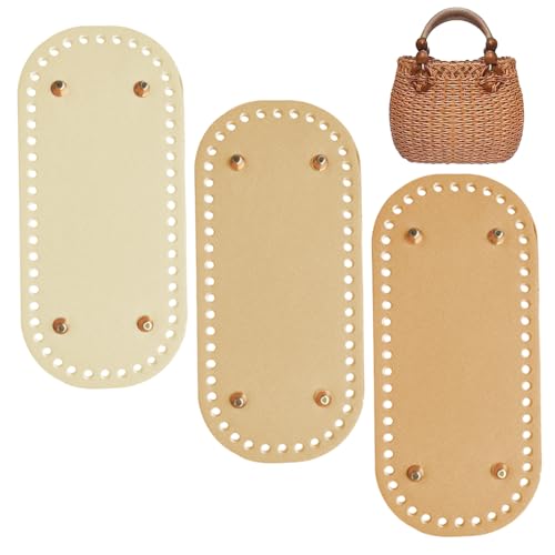 WUSJCOF 3 piezas Formador de fondo de bolsa de piel sintética PU, para tejer y hacer ganchillo, con agujeros, Bolsa de piel sintética, asas para bolsos, trapillo para crochet (22x10 cm)