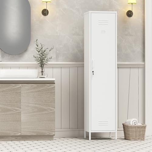 Elitehouse Tall Single Door Metal Locker with Adjustable Shelves, White Tall Metal Locker Storage Cabinet，Easy Assembly for Living Room Bedroom （15.8”W x 15”D x 70.9”H ） - Thumbnail 5