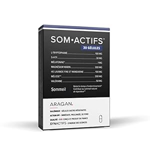 ARAGAN – Synactifs – Somactifs – Complément Alimentaire Sommeil Adulte – Mélatonine, Mélisse, Valériane, Huiles essentielles, Magnésium – 30 gélules – 15 jours à 1 mois de prise – Fabriqué en France