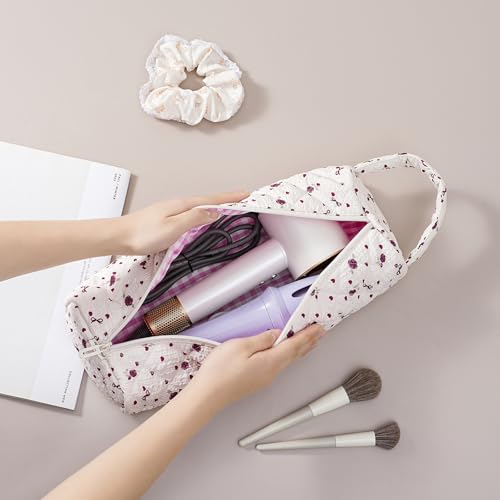 Image of RSRSLEII Quilted Hair Tools Travel Bag，Hair Styling Accessories Storage Case for Shark FlexStyle, Dyson Airwrap Hair Dryer, Curling Iron, Revlon Hair Tools，Portable and foldable(13Bow&Heart)
