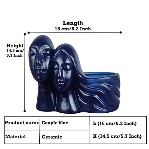 Image of Lasaki Couple Blue Ceramic Pots for Indoor Plants, Planters, Flower, Pots, gamla, Outdoor, Balcony, Home, Garden, Office Decor, Succulent Pot(L - 16 X W - 10 X H - 14.5 cm)(Plants not Included)