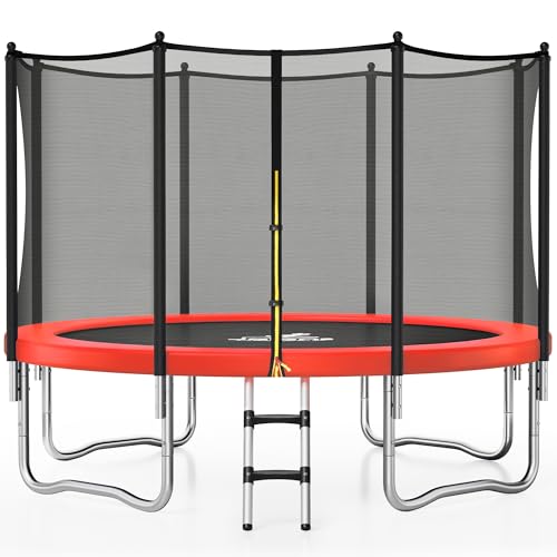 JELENS Trampoline 8FT 10FT 12FT 14FT 15FT, Outdoor Trampolines with Enclosure Net and Ladder...