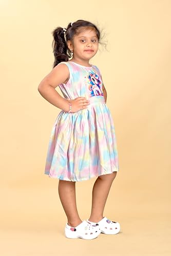 Image of Charming Kids Cotton Frock with Knee Length, Sleeveless Fit & Flare, Round Neck, Zipper Closure | Soft Casual Frock for Girls