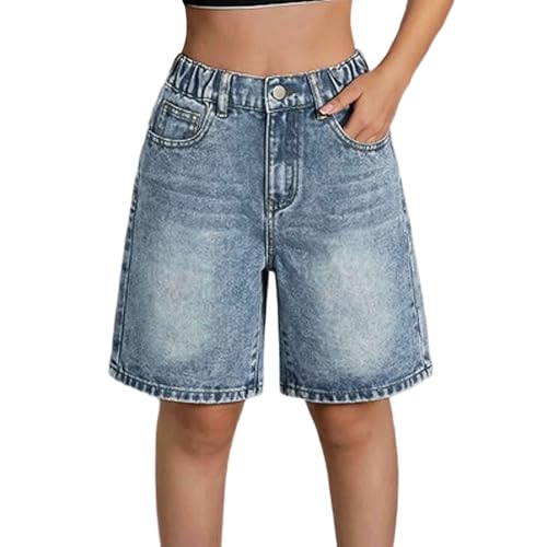 Pantalones cortos vaqueros de talle alto elásticos estilo casual shorts