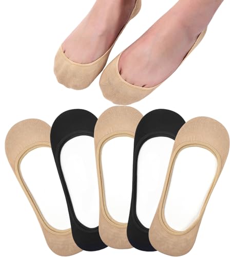 Toes Home No Show Socks Womens, Ultra Low Cut Liners Non Slip Footies for Flats Hidden Invisible Boat Summer 5 Pairs
