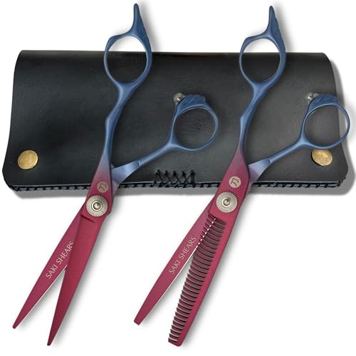 6 Inch Hair Shears Set - Rainbow Color Hair Cutting Scissors and Texturizing Shears - 440C Stainless Steel With Titanium Coating - Convex Blades for Wet or Dry Hair