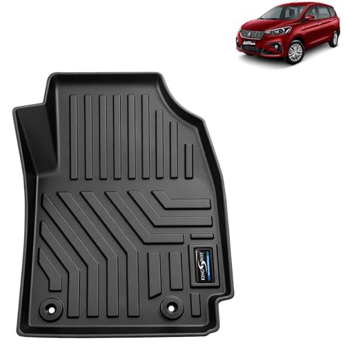 Image of KINGSWAY Accessories Custom-Fit TPE 5D Car Floor Mats Only Compatible with Maruti Suzuki Ertiga | Year 2018 to 2022 | Set of 4 Pcs | All Weather Anti Slip Foot Mat | Black | 2 Years Warranty
