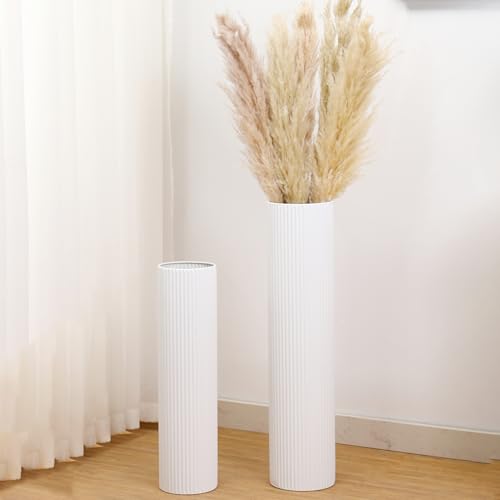 KAYLETIN Grands vases de Sol, Lot de 2, Grand Vase à Fleurs pour Herbe de la Pampa, Vase en métal Blanc pour Salon, entrée, Bureau, Salle à Manger, Chambre, cheminée, Coin Maison