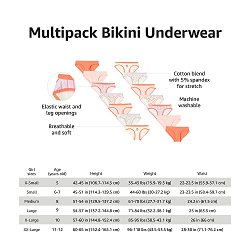 Amazon Essentials Mädchen Bikini-Unterwäsche, 14er-Pack, Mehrfarbig/Tier/Streifen, 9 Jahre