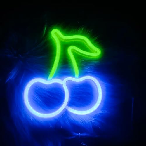 Image of Cherry Neon Signs Aesthetic Decor for Birthday Fruit Themed Party Favors,Baby Shower Decorations,Girls Bathroom Christmas Wall Art,USB or Battery Powered
