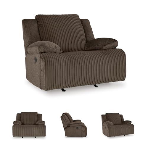 Signature Design by Ashley Top Tier Rocker Recliner Chair, Oversized Wide Seat, Cozy Corduroy Velvet Polyester Upholstery, Manual Pull Tab Lounge Chair for Living Room, No Assembly Required, Chocolate - image 4