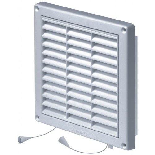 Griglia di ventilazione bianca – 165 mm x 165 mm – con tapparella di trazione e telaio di montaggio, copertura di ventilazione.