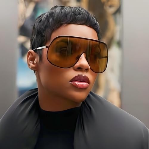 Fashion Oversized Luxury Sunglasses for Women Men One-piece Lens Frame Uv4002