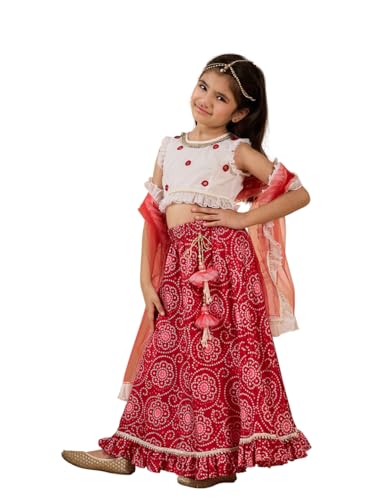 Lehenga et Choli de fête pour fille Pspeaches costume de mariage magenta blanc 3 pièces de danse