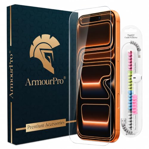 Image of ArmourPro Premium Borderless Tempered Glass for iPhone 17 Pro, HD Clear Screen Protector, Anti-Dust Speaker Mesh, 9H Hardness, Edge-to-Edge Fit, Case Friendly, Cable Protector