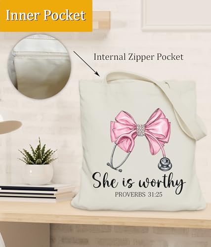 Image of Aesthetic Christian Gifts Tote Bag for Church, Religious Tote Bag for Bible Study, Medium Size with Inner Pocket