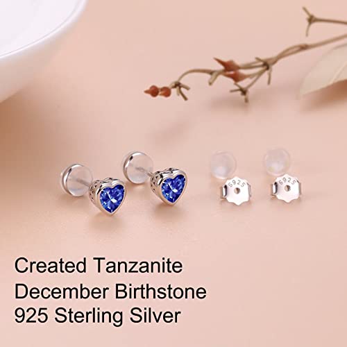 December Birthstone Tanzanite Earrings For Women Girls, 925 Sterling Silver Heart Stud Earrings For Women Teen Girls Blue Earrings Jewelry Mothers Day Valentines Christmas Birthday Gifts For Women Her #TOP4
