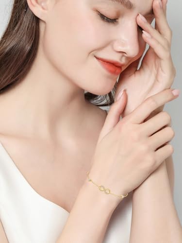 14k Gold Infinity Bracelet for Women 14k Solid Gold Infinity Moissanit Ankle Bracelets Infinite Love Jewelry Birthday Anniversary Mothers Day Gifts for Mom Wife Her Girlfriend, 6.5+1+1inches3