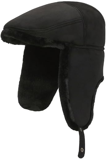 Men Winter Newsboy Hat Faux Fur Lined Warm Beret Hat Dad Skull Earflap Hat