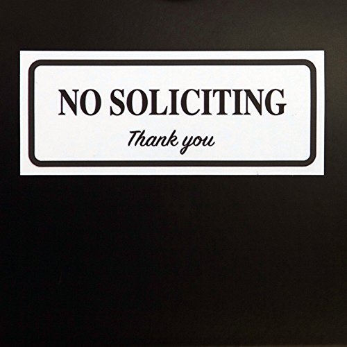 LK Factory No Soliciting Sign - 2” x 5” Self Adhesive Black on White Vinyl Sticker for Outdoor & Indoor Use - High Quality UV Stable Home & Business Decal