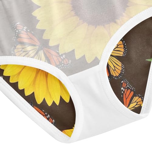Toddler Panties, Yellow Sunflowers Butterflies Brown Cotton Girls Underwear, 2T–8 Years4