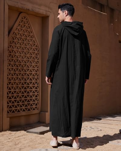 NANAMEEI Thobe for Men Linen Hooded Kaftan Big and Tall Arabic Thobe Caftan4