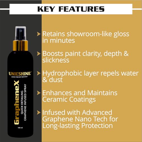 Image of GrapheneX Quick Detailer Ceramic Coating Spray 100ml | Graphene + Ceramic Hybrid Car & Bike Polish | High Gloss, Hydrophobic Protection & Slick Finish with Free Microfiber Pad