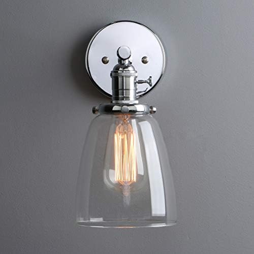 Phansthy Vintage Style Wall Lights Clear Glass Shade, Edison Industrial Wall Sconce E27 Indoor Light Fixtures Loft Bar Kitchen Lamp Lighting(Chrome)