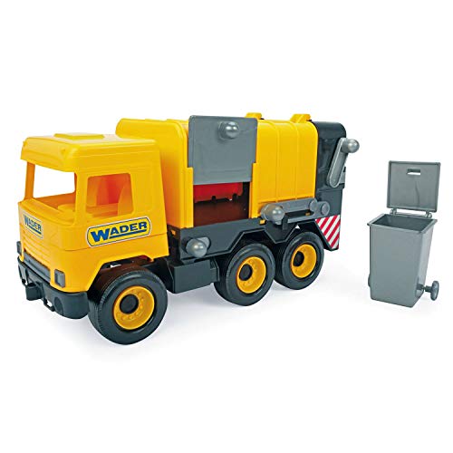 Wader Tigres_32123 Middle Truck Müllwagen mit Mülltonne und mehreren Klappen, ab 12 Monaten, ca. 43 cm, gelb… – Bild 3