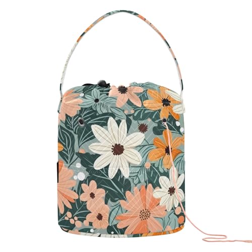 Yarn Storage Bag Small Crochet Bag Knitting Bag Organizer Summer Flowers Leaves Yarn Bags for Crocheting Basket