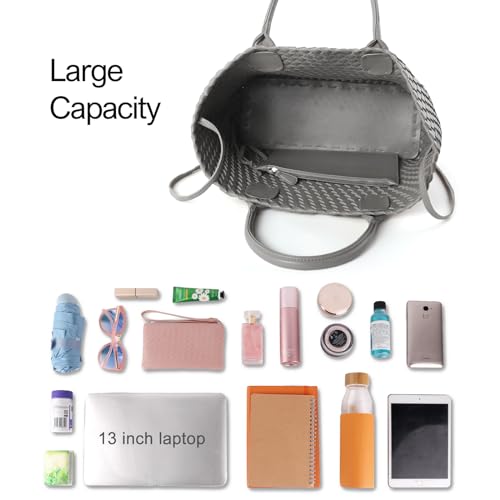 Image of Woven Tote Bag for Women Retro Handwoven Shoulder Travel Handbag Large Capacity Hobo Vegan Leather Bags with Purse
