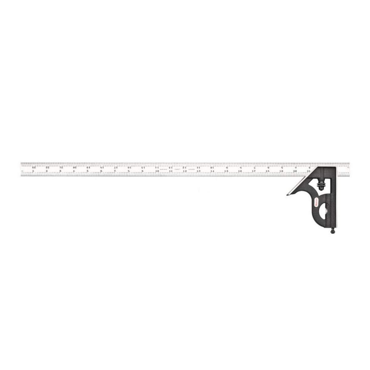 Starrett Steel Combination Square with Square Head - 24" Blade Length, Cast Iron Head, Hardened Steel, Reversible Lock Bolt, Scriber, 4R Graduation Type - C11H-24-4R