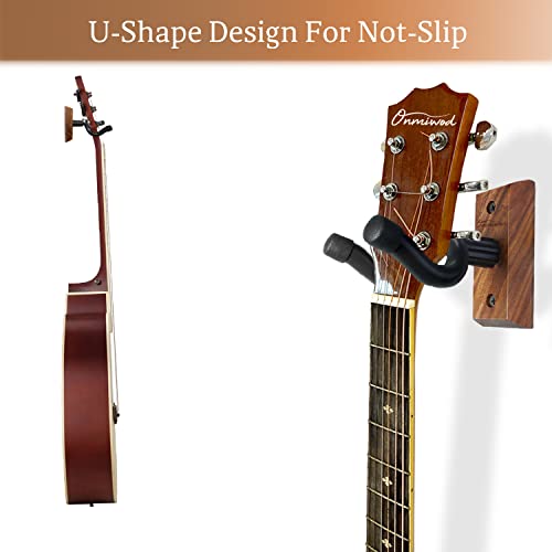 guitar wall mount 2 pack black walnut wood guitar hanger u-shaped guitar wall hanger mount guitar holder hook stand wall for acoustic electric guitar banjo bass for guitar player men boy