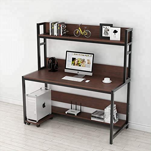 Image of Multi-Layer Storage Desk, PC Laptop Open Shelf Study,-Brown (120x60x135.5 cm) Engineered Wood Office Table (Free Standing, Finish Color - Brown, DIY(Do-It-Yourself))