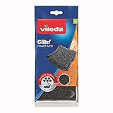 Vileda Glitzi Power Inox, Stahlschwamm gegen hartnäckige Verschmutzungen, länger haltbar, 2er Pack