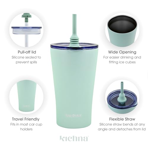 Kichna The Sipper Double Walled Stainless Steel Coffee, Water Tumbler 550ml, Pistachio Green, 550 ml - Image 2